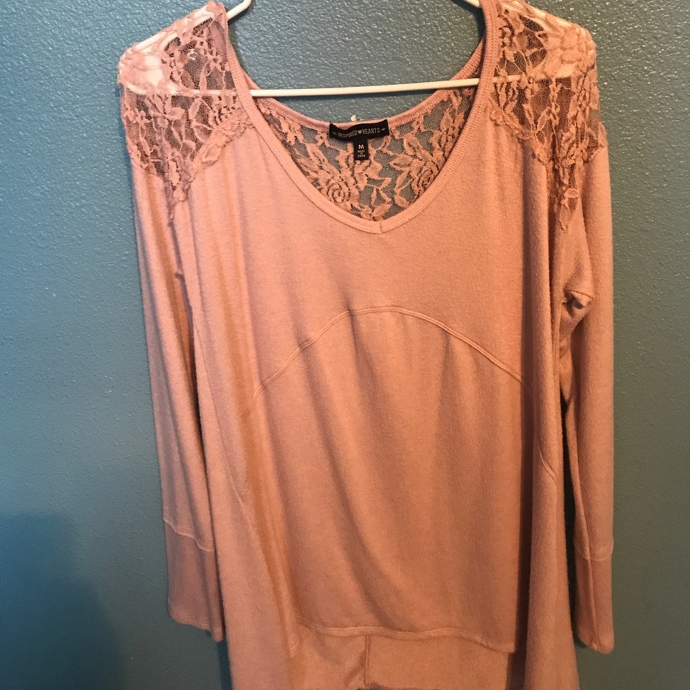 Long Sleeve Pink Lace Top